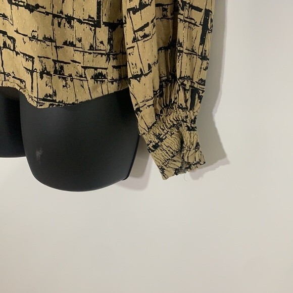 Maeve Anthropologie Striped Pattern Print Half Button Down Blouse Tan Black XS - Picture 5 of 12